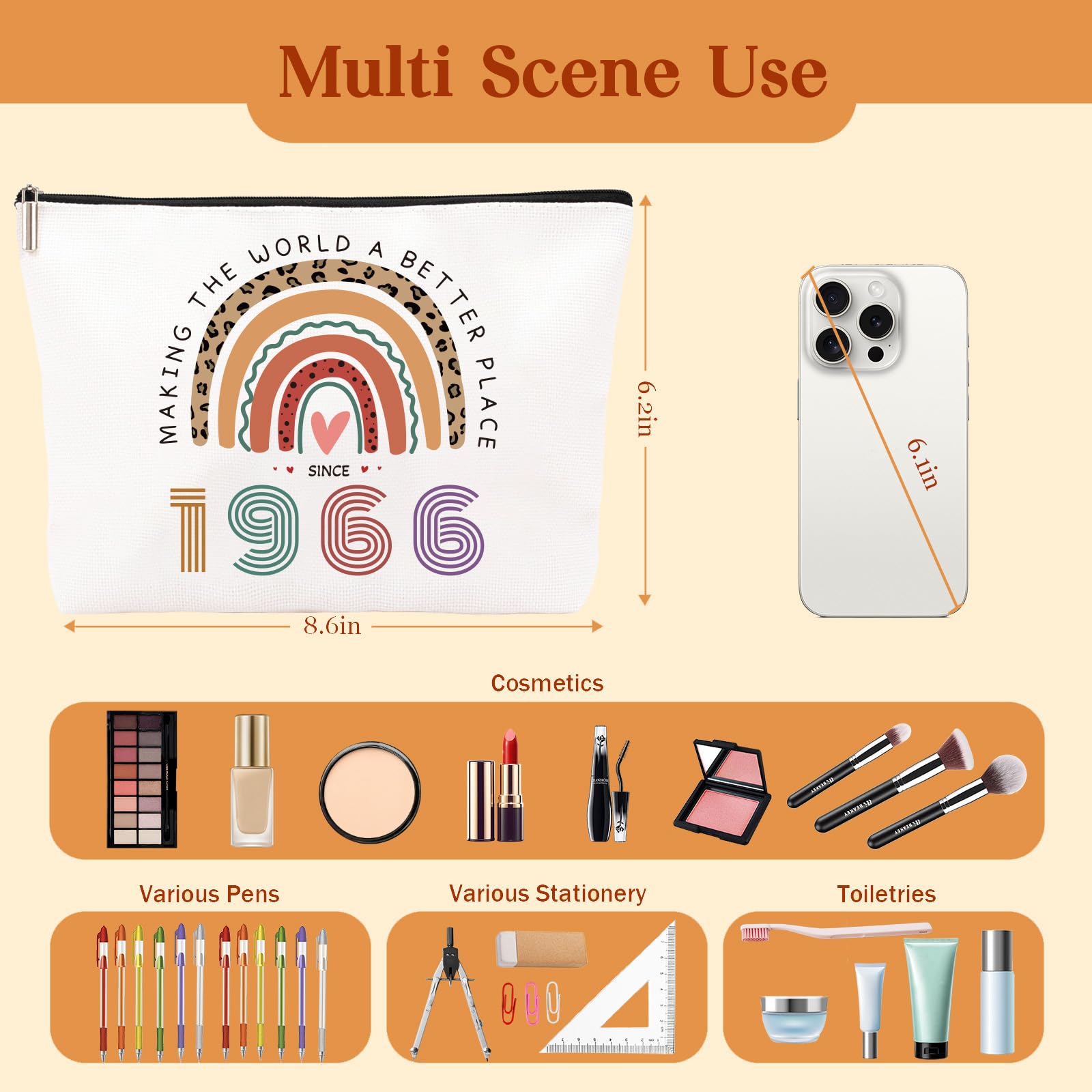 60th Birthday Gifts for Women – Personalised Vintage Style Makeup Bag with Funny Quote, Stylish 60th Birthday Gifts for Mum, Best Friend, Sister, Wife (1966) - 2