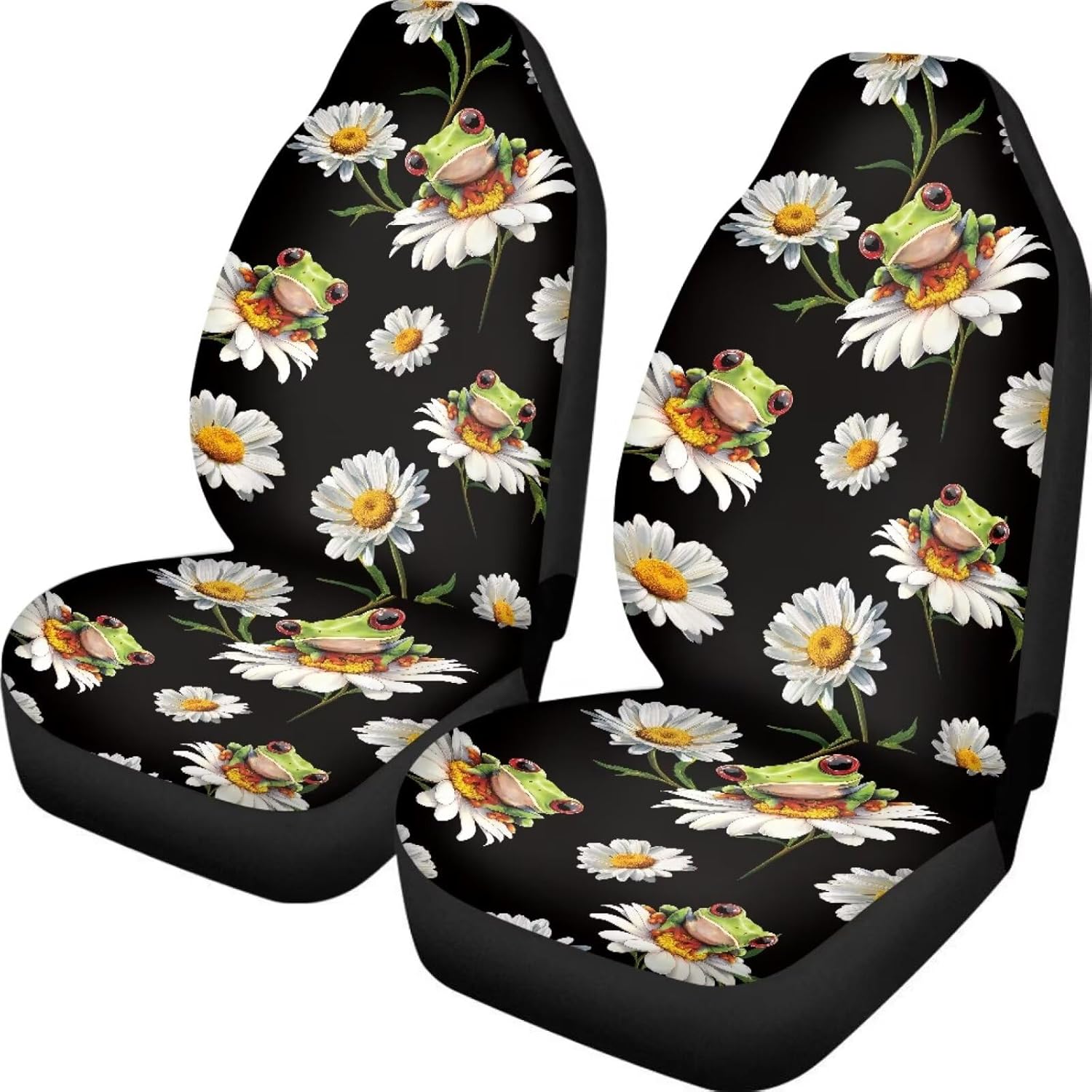 Poceacles Boho Flower Hummingbird Car Front Seat Covers 2 Pieces Universal Fit Auto Front Bucket Seat Protector Covers, Easy to Install Automotive Interior Decor