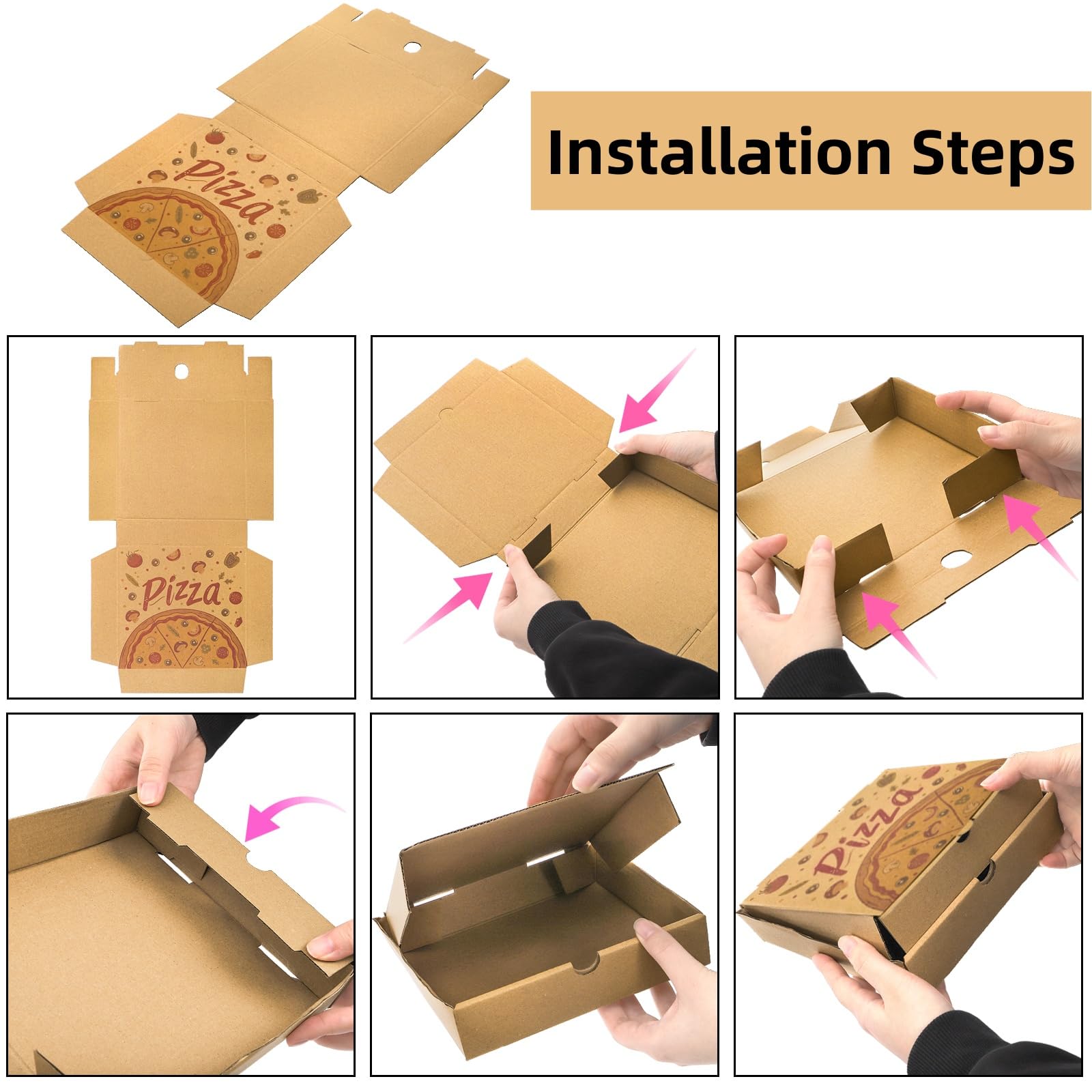 Covzoe Paquete de 40 cajas de pizza, 7.3 x 7.3 x 1.6 pulgadas, contenedores de pizza corrugados Kraft para llevar, cajas de entrega de alimentos, recipientes de embalaje de regalo para pizza,