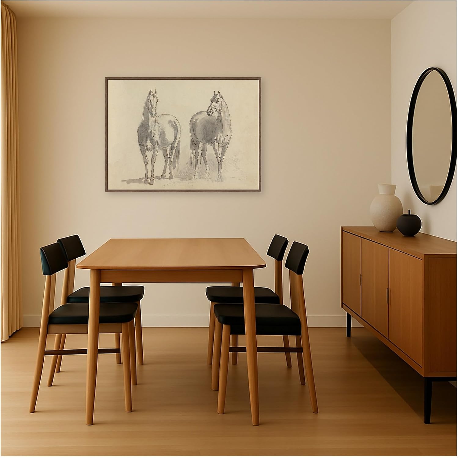 Kate and Laurel Framed Canvas Wall Art Print Fourty three Studies of Horsed and Riders by Nostalgia Prints, 38 x 28 Sylvie Walnut Frame, Traditional, Animal Art for Wall Decor