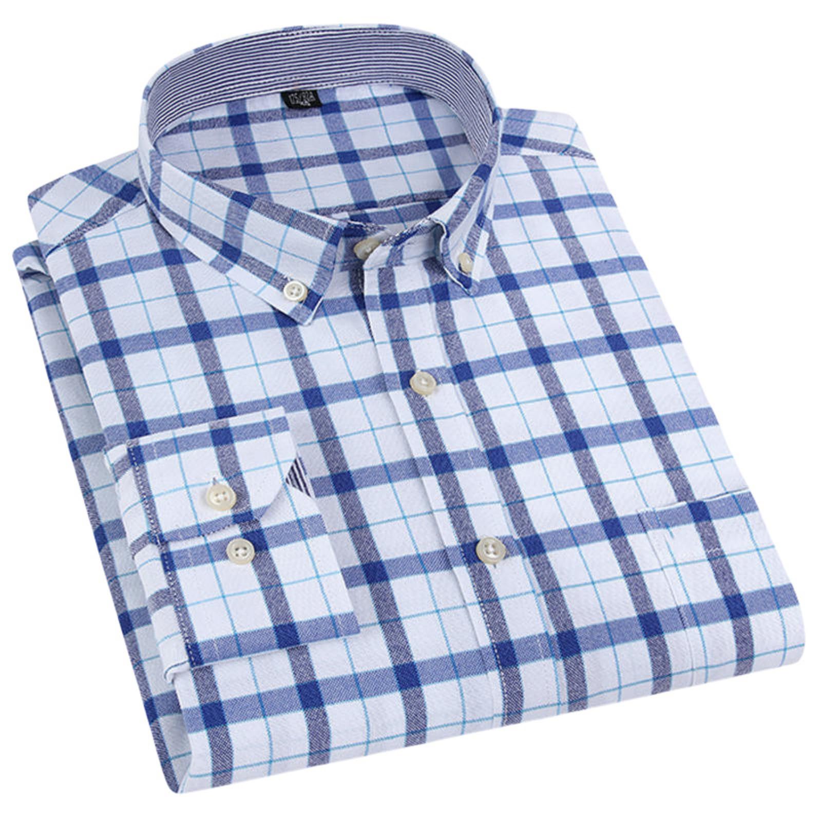 Herren Baumwolle Oxford Langarm Kariertes Besticktes Hemd