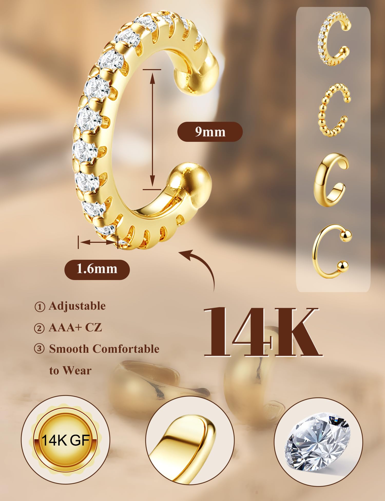 Gold Plated Ear Cuff Earrings for Women Non Piercing - Hypoallergenic Ear Cuffs Silver/Gold Non Tarnish Clip on Cartilage Earrings Fake Earring Set Trendy Jewelry 4Pairs