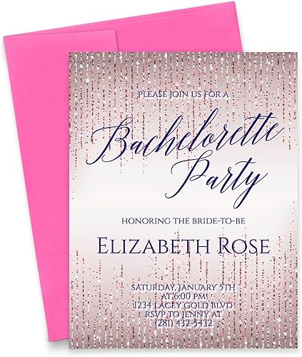 Bachelorette Party Invitations, Bachelorette Party Invites Sparkle, Printed Rose Gold Glitter Effect, Your choice of Quantity and Envelope Color