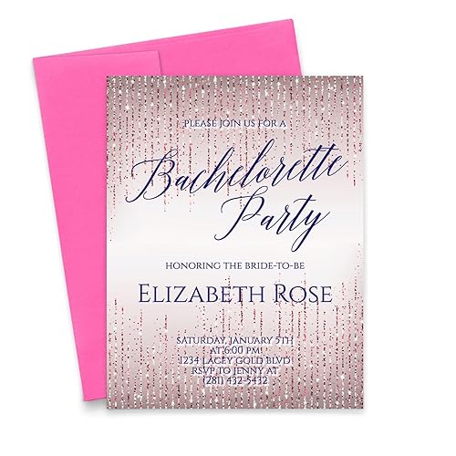 Bachelorette Party Invitations, Bachelorette Party Invites Sparkle, Printed Rose Gold Glitter Effect, Your choice of Quantity and Envelope Color