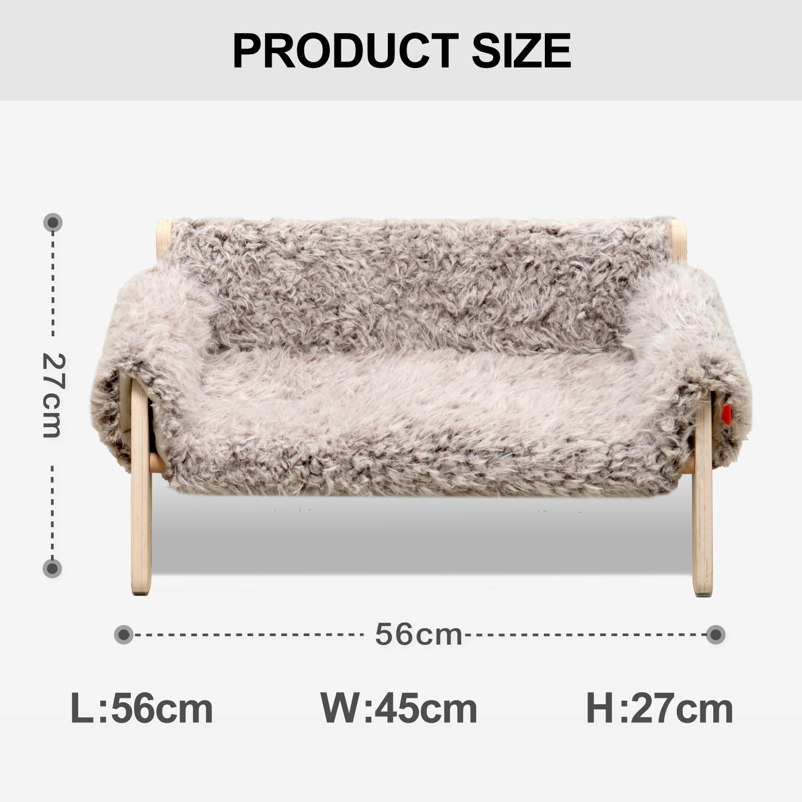 MEWOOFUN Podwyższone legowisko dla kota z drewna, 56 x 45 cm, wytrzymała, duża sofa dla kota – modne krzesło dla kota ze zdejmowaną poszewką na materac, obciążenie 10 kg (56 x 45 cm, brązowe)