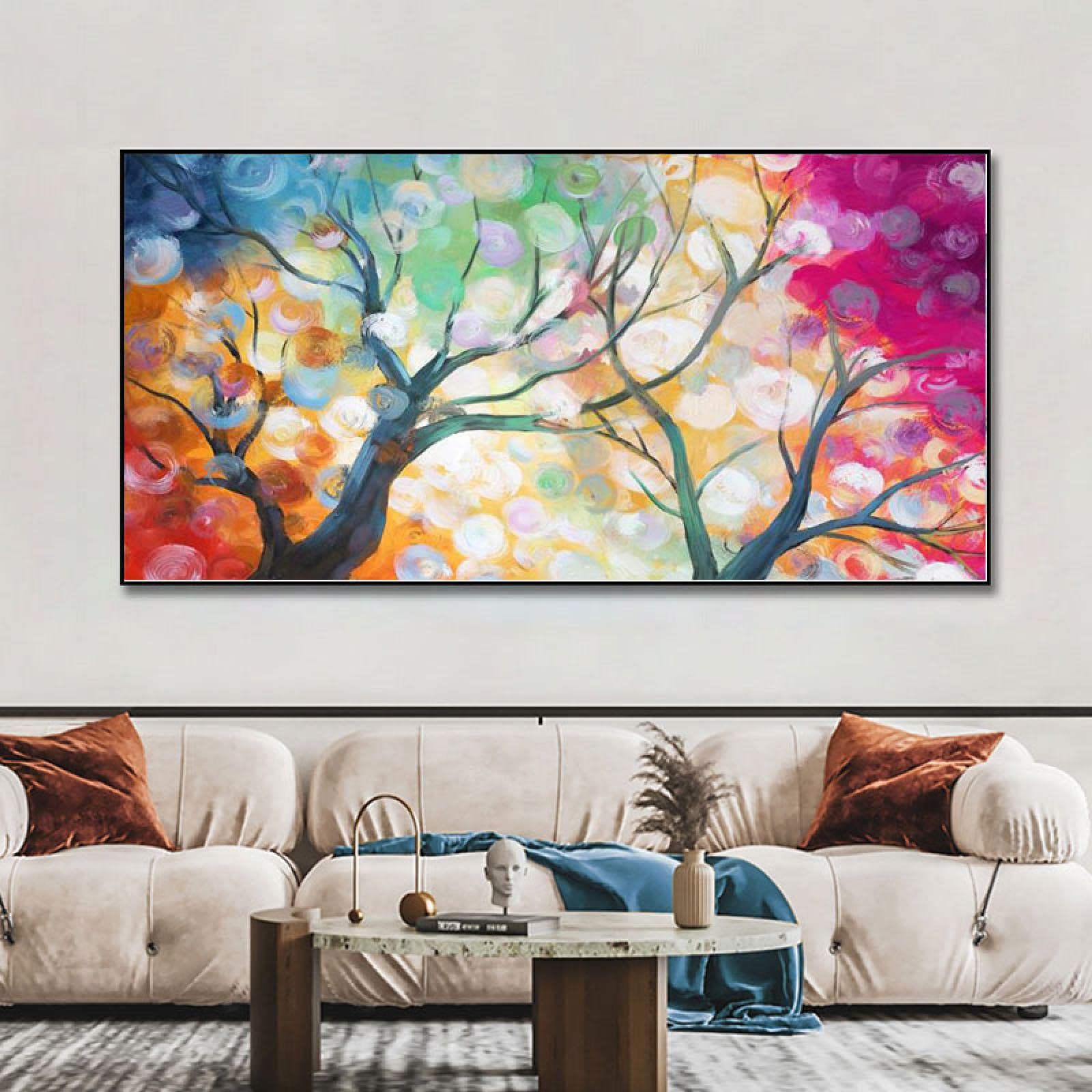 Paisaje Escandinavia Pósteres Árbol colorido Arte de la pared Decoración Impresión en lienzo grande Imagen 80x163cm (31x64in) con marco negro