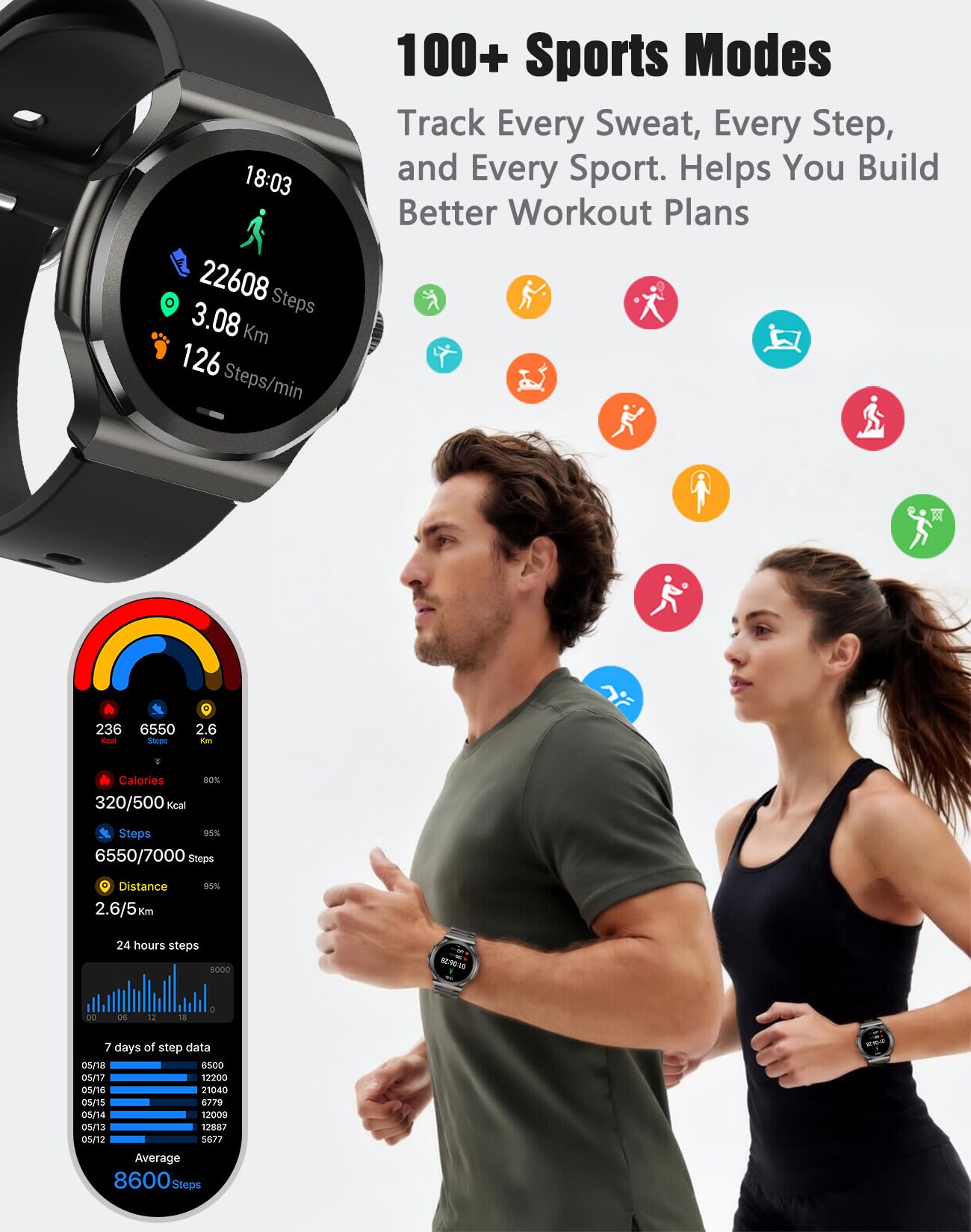 Smart Bragelet - Rastreador de salud y ajuste con control del estrés, intensidad del entrenamiento, seguimiento del sueño, frecuencia cardíaca 24/7 y más, negro medianoche/oro rosa (negro)