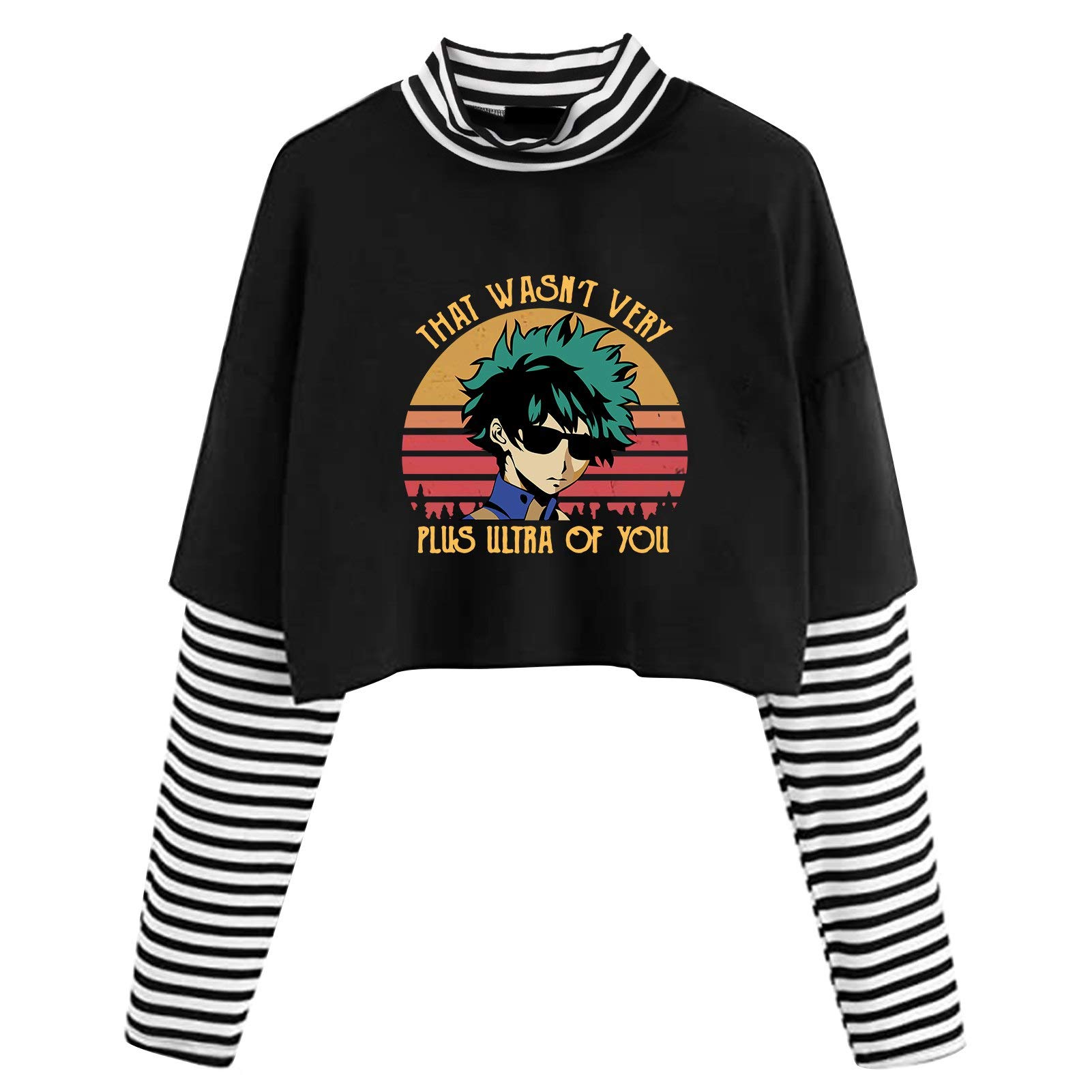 loraleo MHA My Hero Academia Crop Top Shirt Boku No Hero Academia Stripe Long Sleeve Friends Tops
