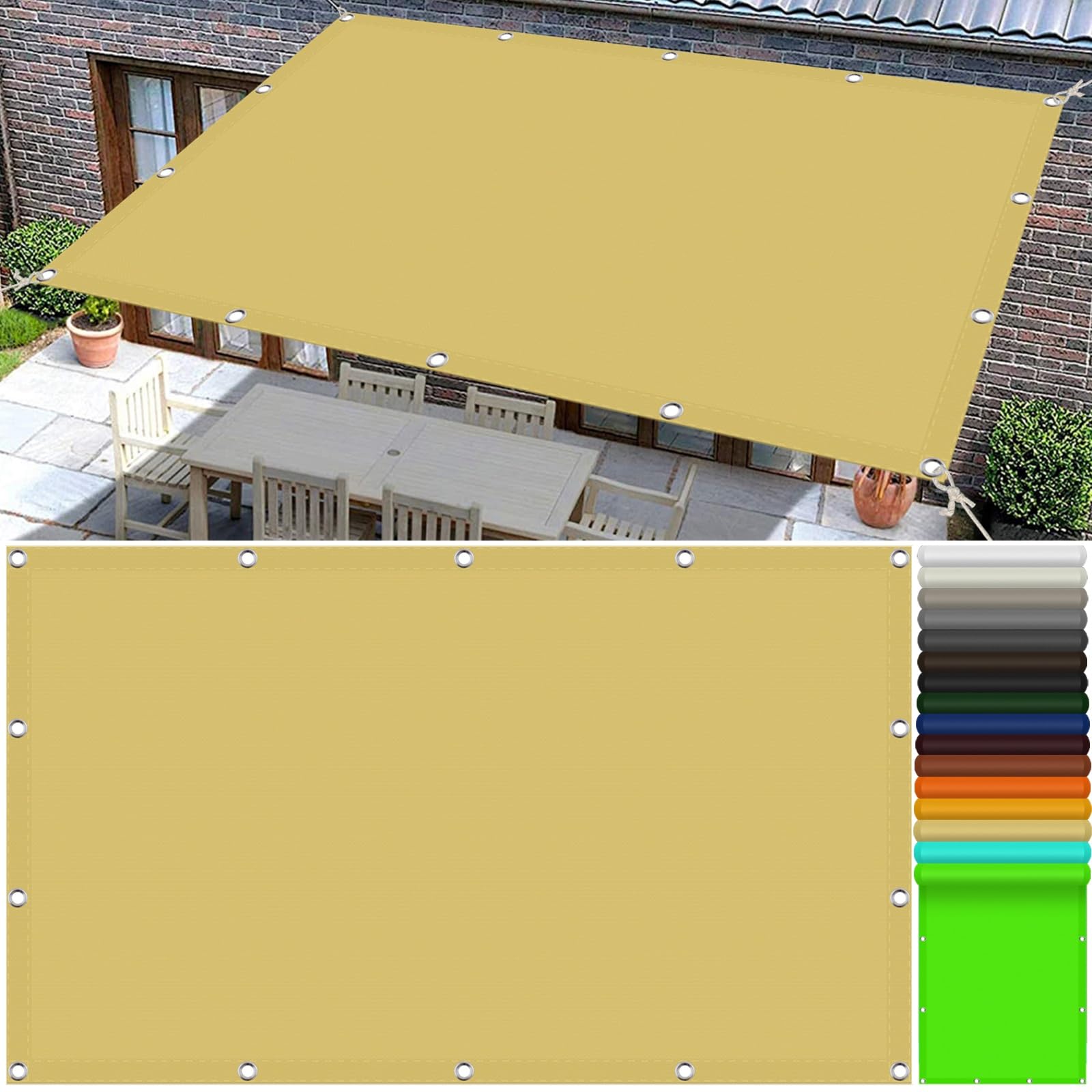 Marka Przeciwsłoneczna 2.1 x 4.4 m Oddychająca, Z Filtrem Uv, Wiatroodporna I Odporna Na Rozdarcia, Wodoodporna Markiza Oddychające Markizy Do Ogrodu, Na Patio, Piaskowy żółty