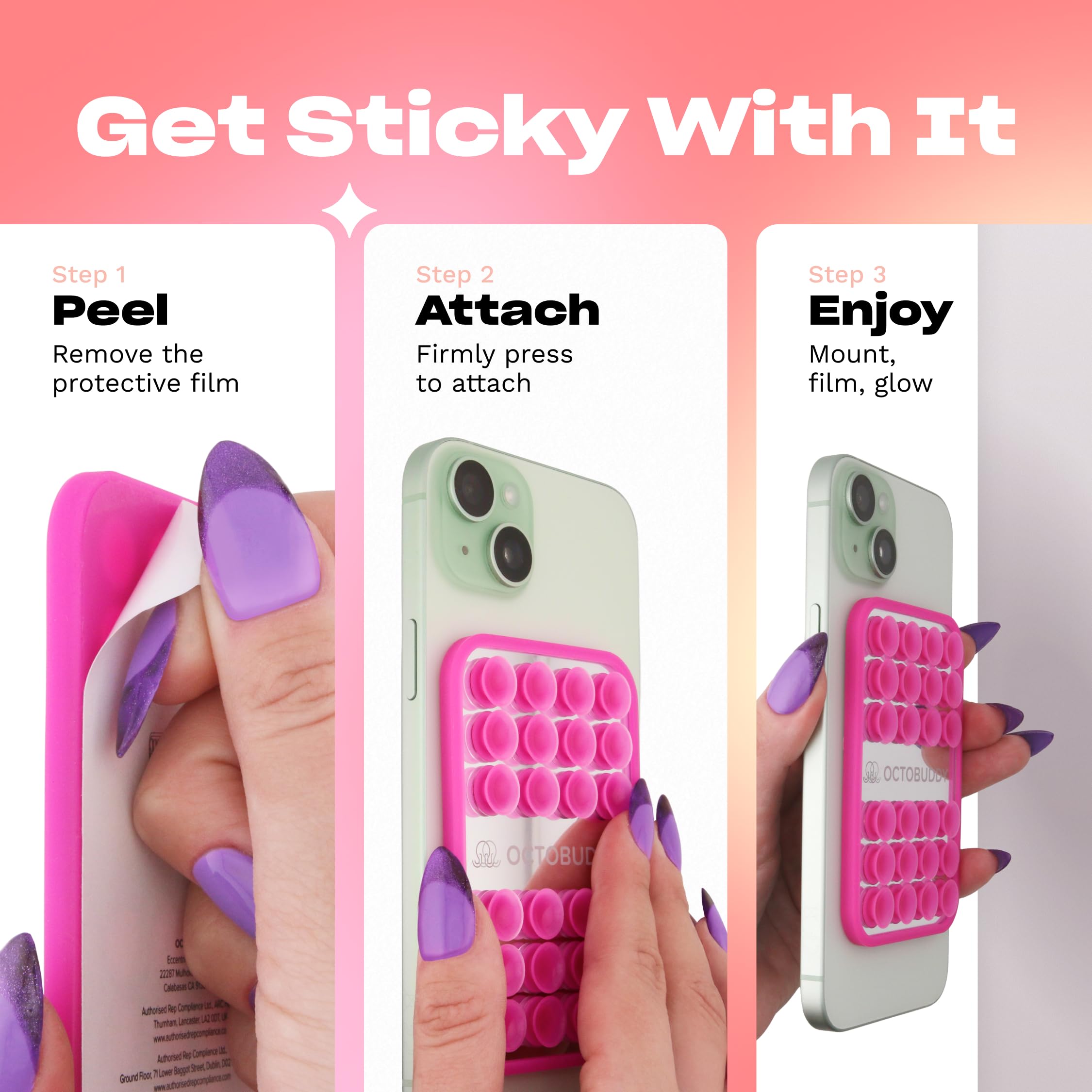 OCTOBUDDY Mirror - Il GOAT Delle Ventose per Telefono - Supporto Cellulare in Silicone con Specchio Integrato - Selfie e Video Senza Mani - Accessorio per Content Creator - 66 x 99 mm, Azzurro Chiaro
