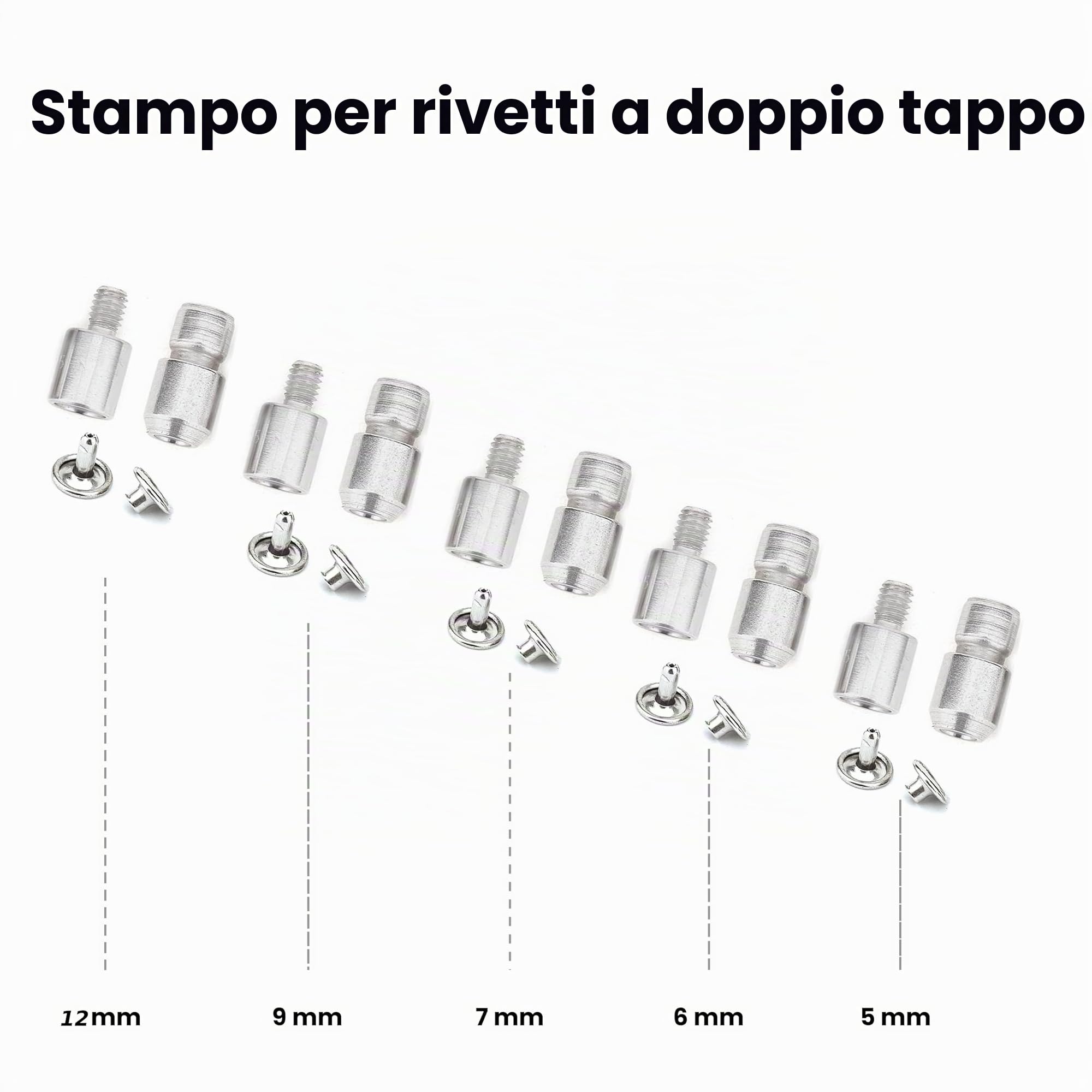 Bottoni a pressione, rivetti, occhielli, macchina a pressione manuale con matrici di impostazione, tutto in un unico set