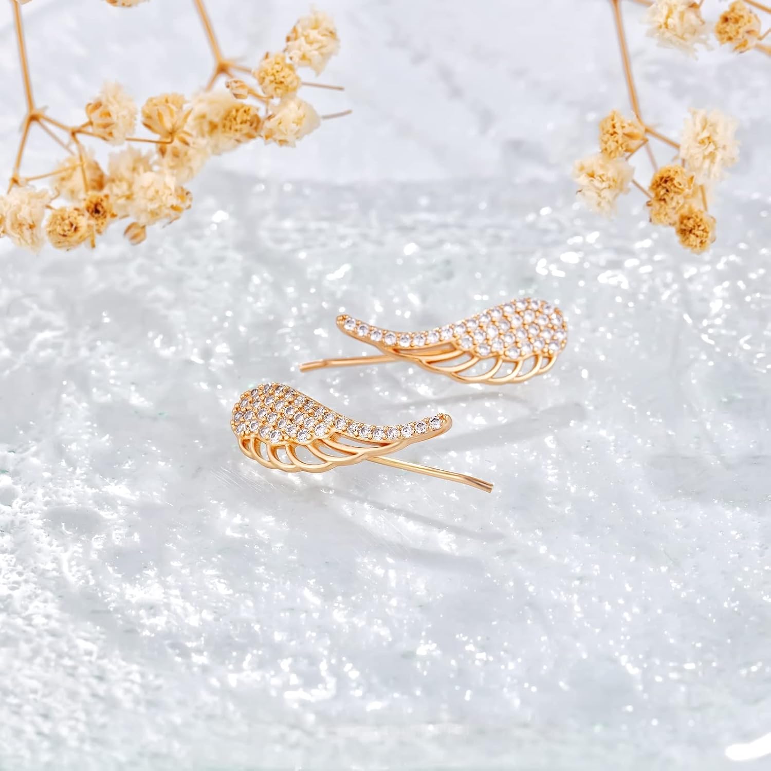 14K Gold Plated Cubic Zirconia Ear Crawler Earrings Faux Diamond Heart Triangle Ear Cuff Climber Earrings Gifts for Her - Image 4