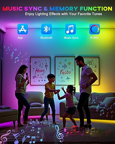 Miniatura 2 de Tira de luces LED, 4 tiras de luz LED RGB precortadas con aplicación y control remoto, sincronización de música multicolor que cambia de luces para