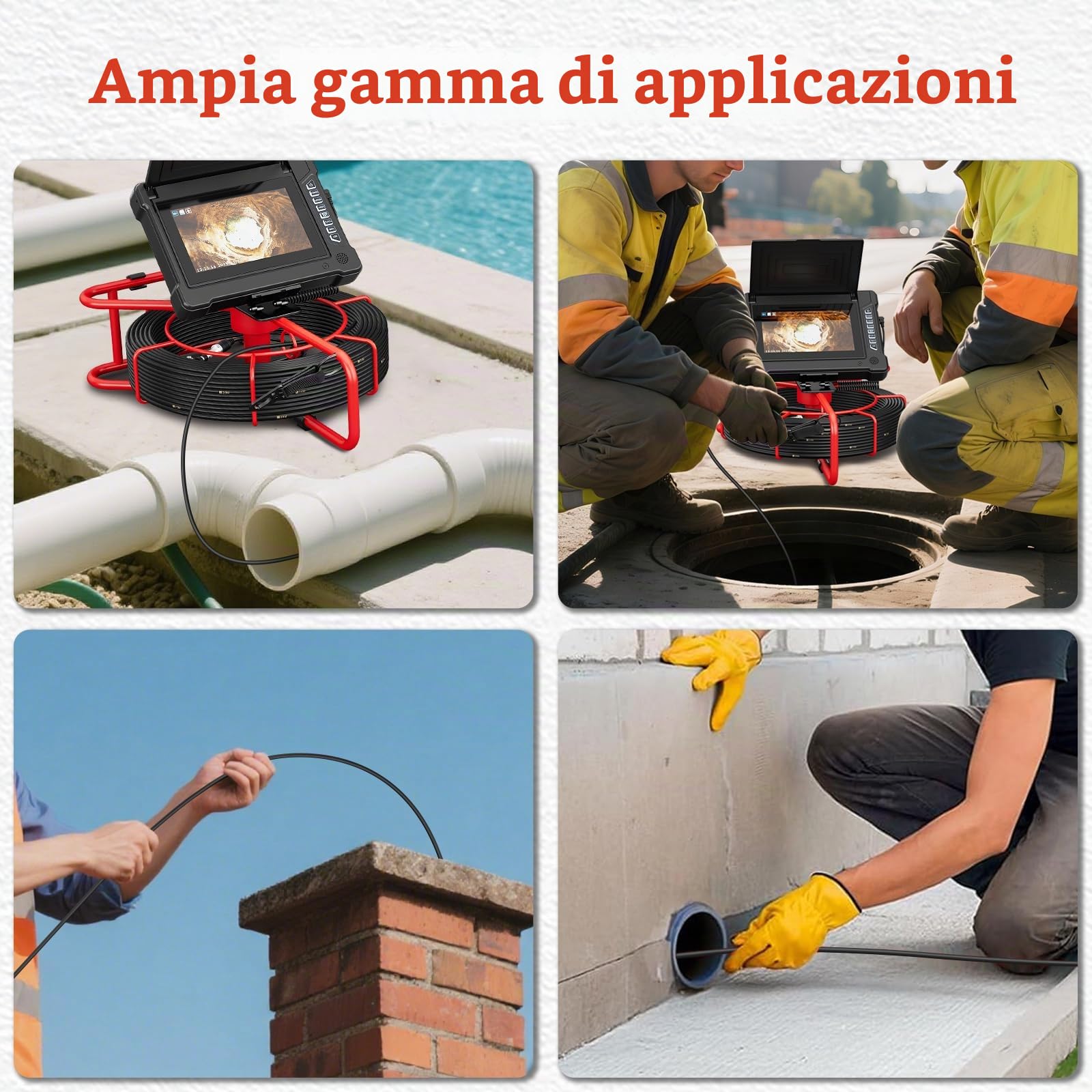 Telecamera di Ispezione per Tubi 30M, Schermo IPS da 7" con DVR e Registrazione Audio, Endoscopio Industriale per Fognature con Cavo da 5 mm e Marcature Metriche, Scheda da 32GB Inclusa (23MM-30M)