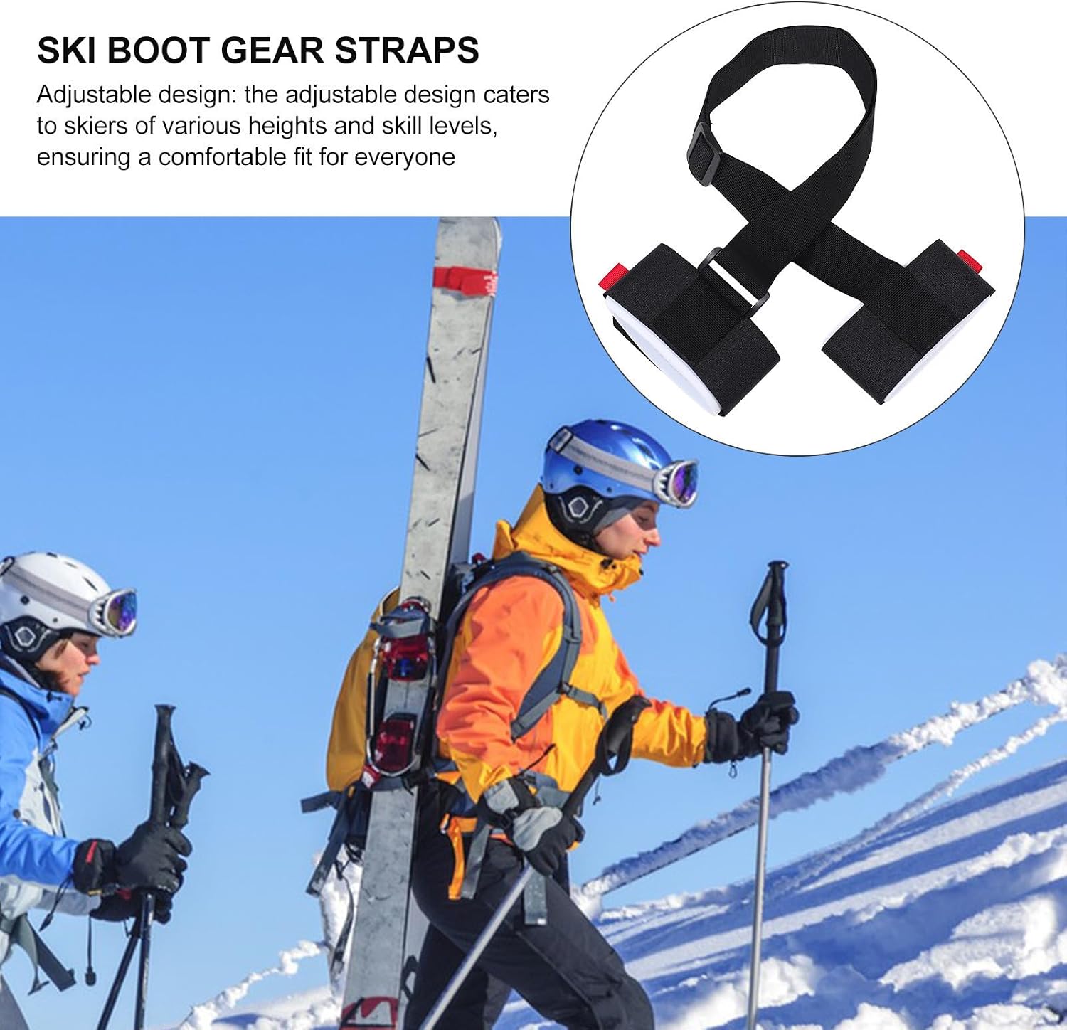 SEWACC Adjustable Ski Board Bag Strap with Convenient Shoulder Carry and Sturdy Nylon Material for Ski Poles for Winter Sports Enthusiasts