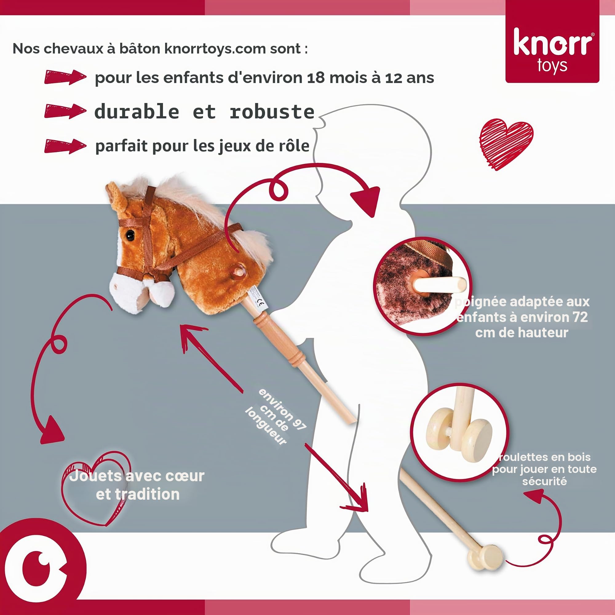 Knorrtoys 40101 Cheval de Bataille Sugar Marron Clair