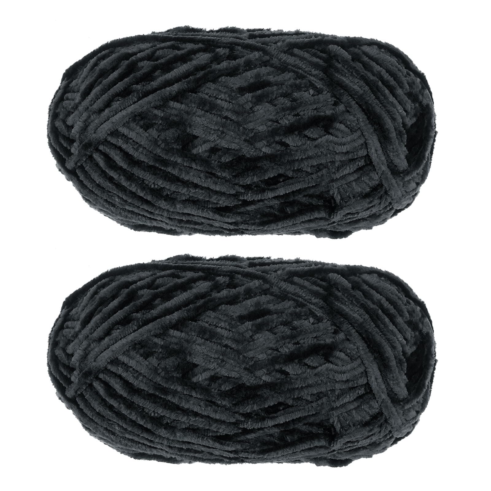 uxcell 2Skeins Velvet Chenille Yarn 2x100g/7.1oz 174 Yards Total Length #6 Super Bulky Polyester Soft Blanket for Knitting Weaving Bag Scarf Black