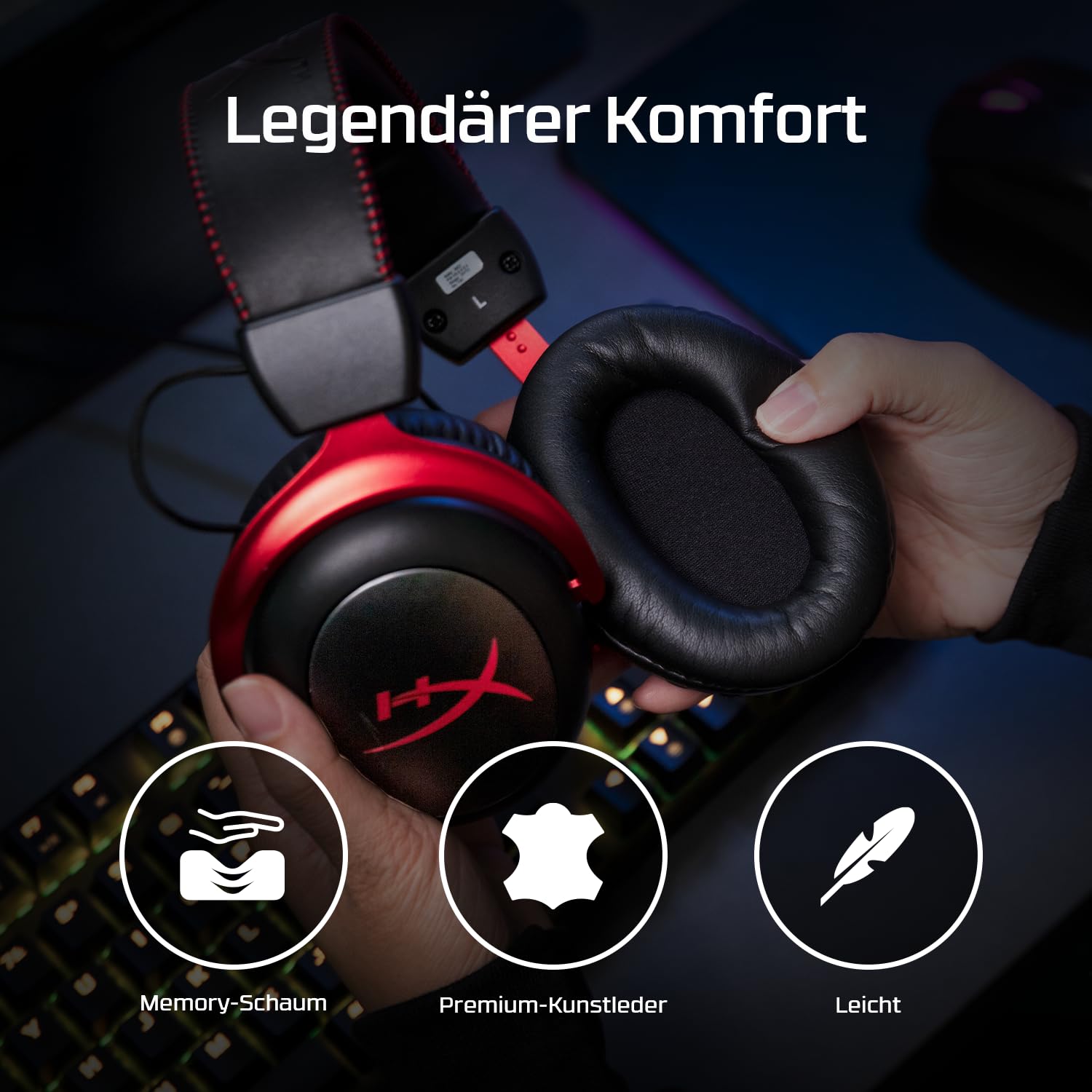 HyperX Cloud II Wireless Gaming-Headset, 2,4-GHz, 30 Std. Akku, 20 m Reichweite, DTS Headphone Spatial Audio, 53-mm-Treiber, HyperX Komfort, abnehmbares Mikrofon, Schwarz-Rot