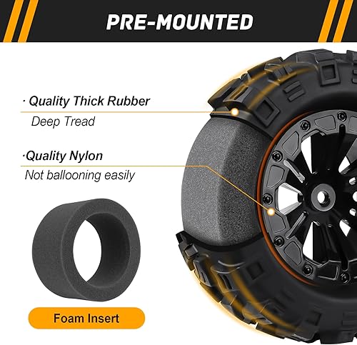 Miniatura 3 de 4 unidades de neumáticos y ruedas para camiones RC de 4.921 in 1/10 de 2.8 pulgadas montados en OD 0.472 in para Traxxas Stampede Rustler VXL 4x4