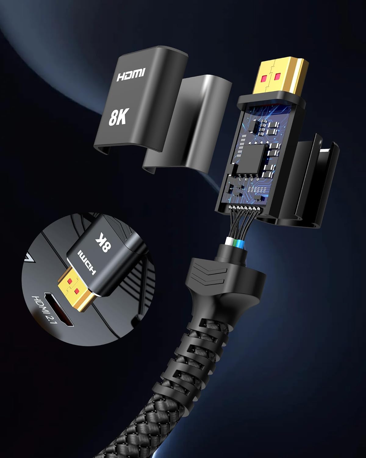 Highwings HDMI 2.1 Kabel 3meter Zertifiziertes, 10K 8K HDMI Kabel 48Gbps Ultra Highspeed 8K 60Hz 4K 120Hz 7680P eARC HDCP 2.2&2.3 DTS:X Dynamische HDR Kompatibel mit Soundbar HDTV Monitor - 2