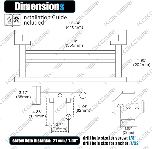 Miniatura 2 de KOKOSIRI Toallero de baño Toallero de 16 pulgadas Estante de toalla de baño con barras de toalla dobles montado en la pared, acero inoxidable