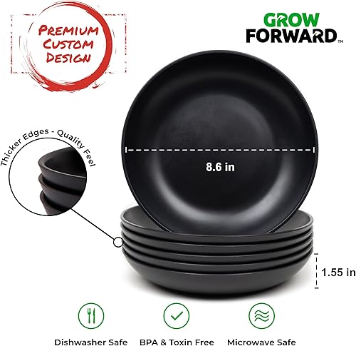 Miniatura 3 de Grow Forward Tazones de paja de trigo prémium para pasta, 30 onzas, irrompibles, anchos y poco profundos, juego de 6 cuencos de plástico