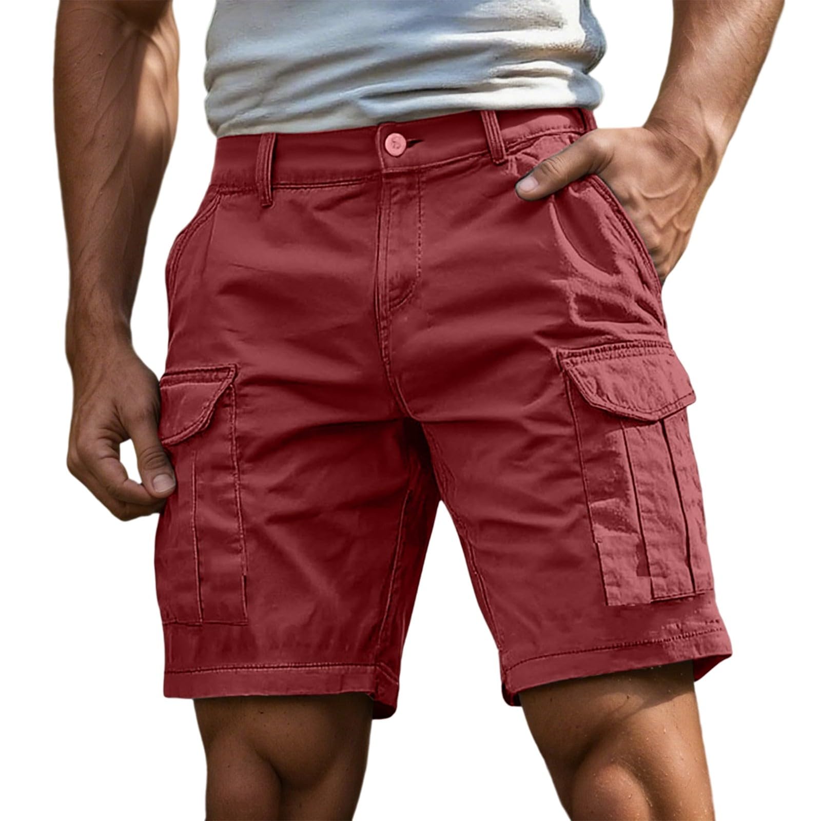 Bermuda Cargo Homme Coupe Ample Poches Latérales Fermeture Bouton Passants Ceinture