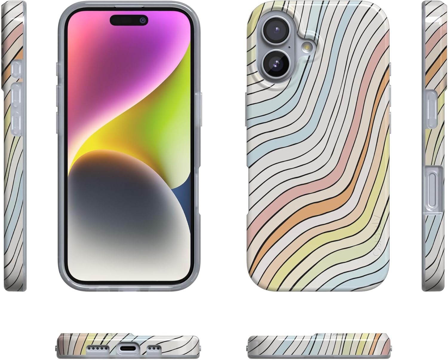 Casely iPhone 17 Case | Ride The Wave | Pastel Rainbow Lined | Compatible with MagSafe | Classic Ultra Thin Design