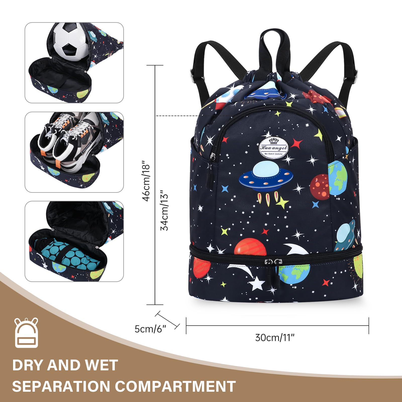 HUA ANGEL Unisex Drawstring Backpack Sports Gym Bag Drawstring Bag Weekend Daypack with Shoe Compartment for Women Men Basketball Football Outdoor Fitness Yoga Swimming Beach - Image 4