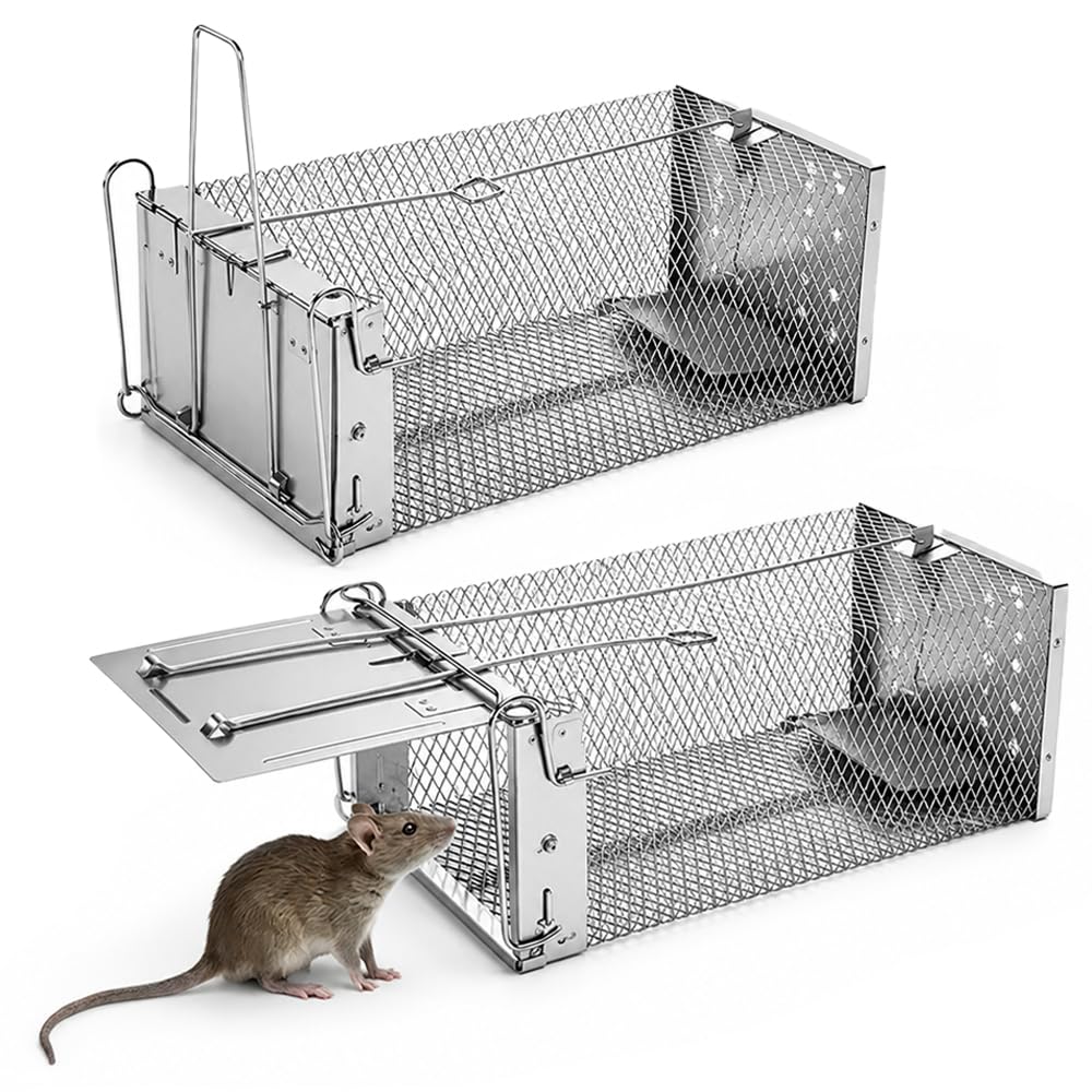 WDKXCN Humane Rat Traps, 2 Pcs Reusable Cage Rats Traps, Live Rat Cage Trap, Humane Mouse-trap for Voles Hamsters and Small Animals, Great for Indoors Outdoors Use (White, 27.5 x 11.5 x 14.5 cm)