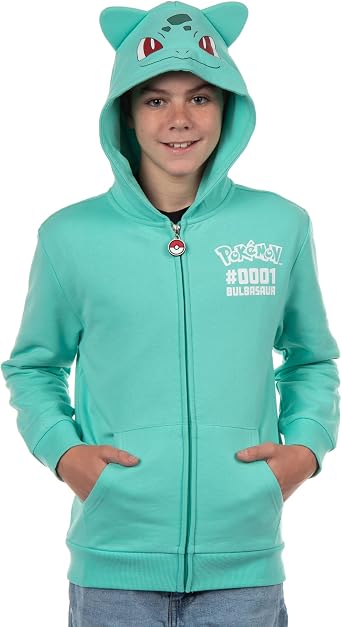Mad Engine Pokemon Hoodie Kids Gen 01 Zip-Up 3-D Character Costume Hoodie