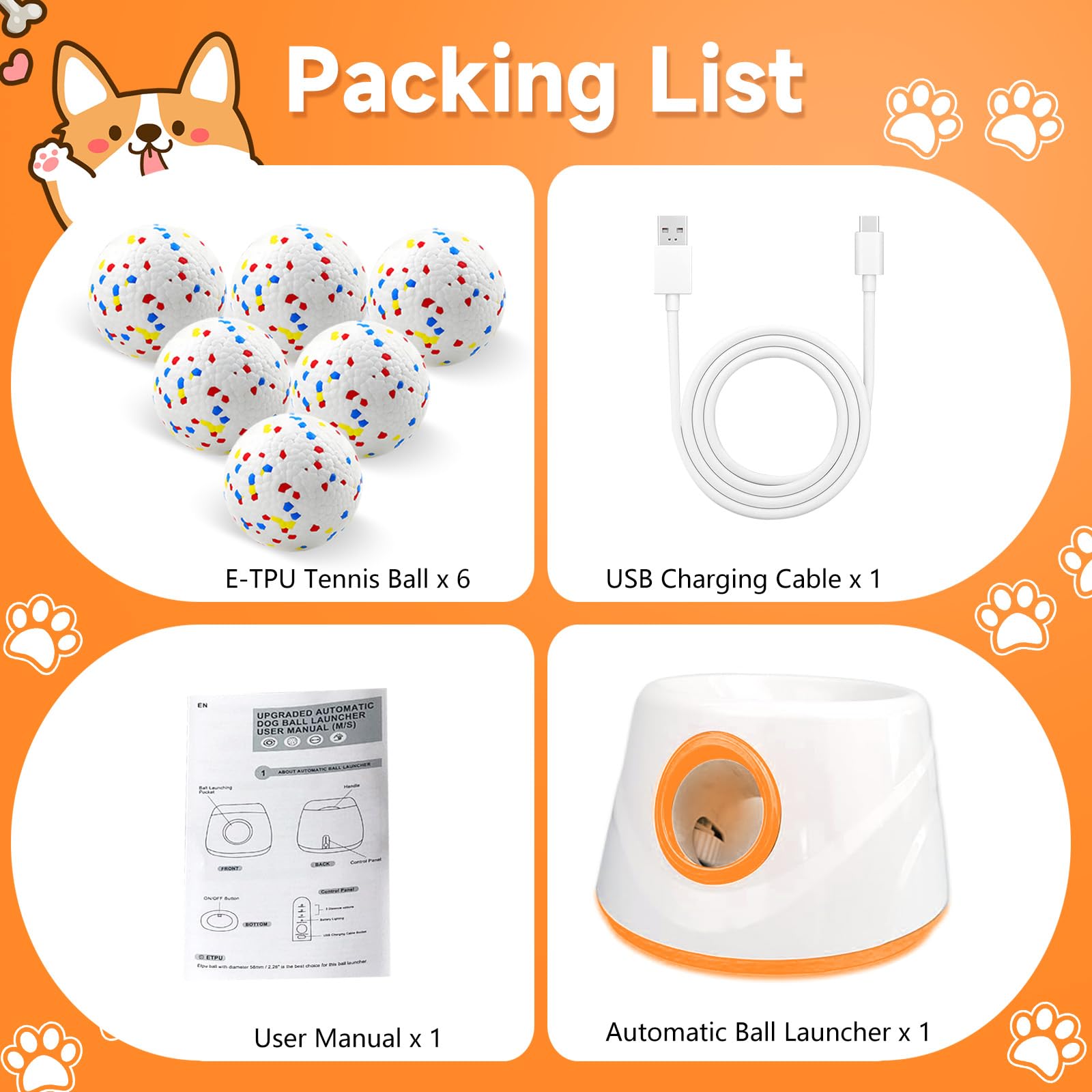 Machine de Balle pour Chien Automatique, Machine Balle pour Chiens avec 6 E-TPU Balles, Jouets Interactifs pour Petits Chiens, pour Intérieur et Extérieur