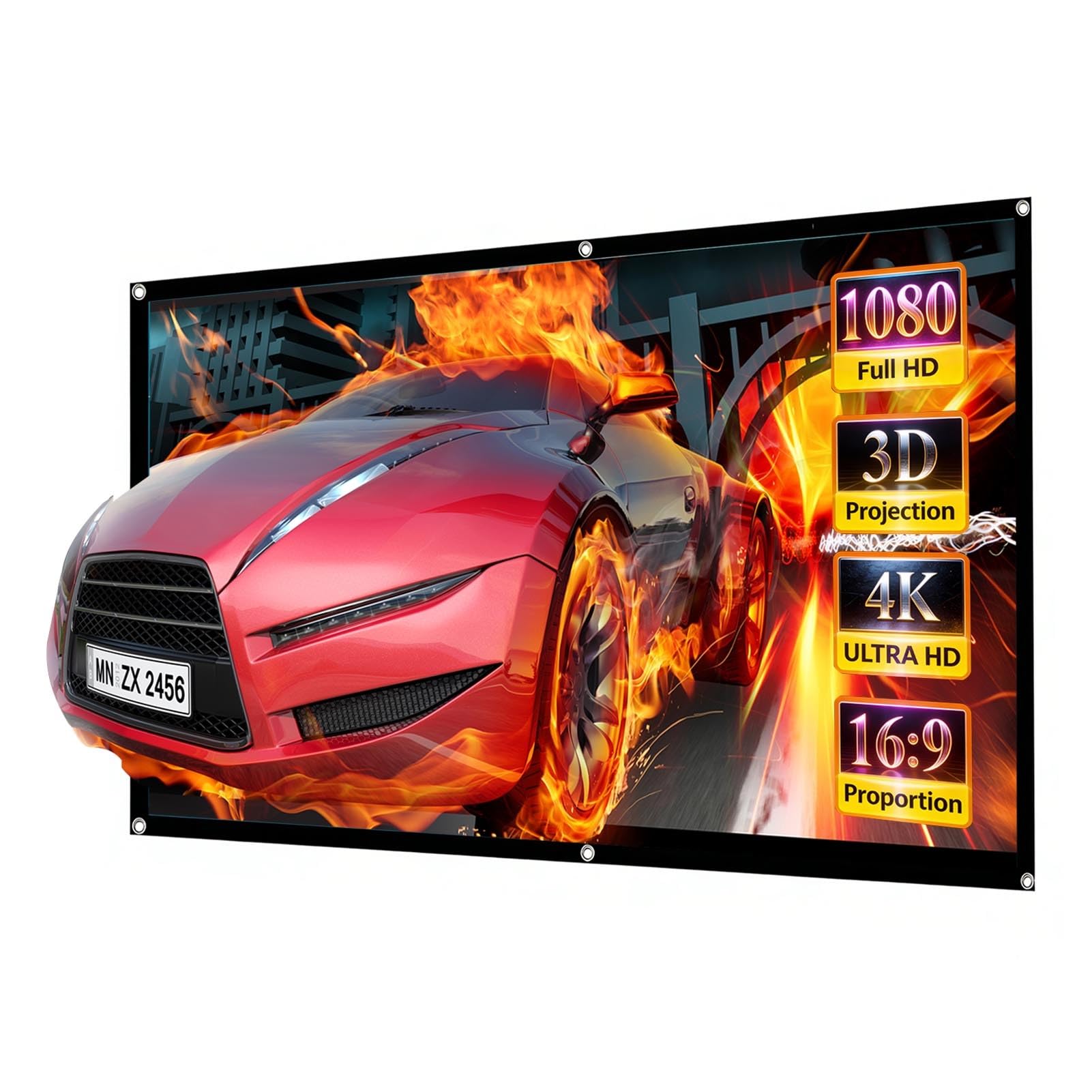 Pantalla de Proyección Plegable de 60/100 Pulgadas, 16:9 Full HD 3D 4K, Cortina de Cine Portátil sin Arrugas for Home Cinema y Presentaciones Escolares(120in)