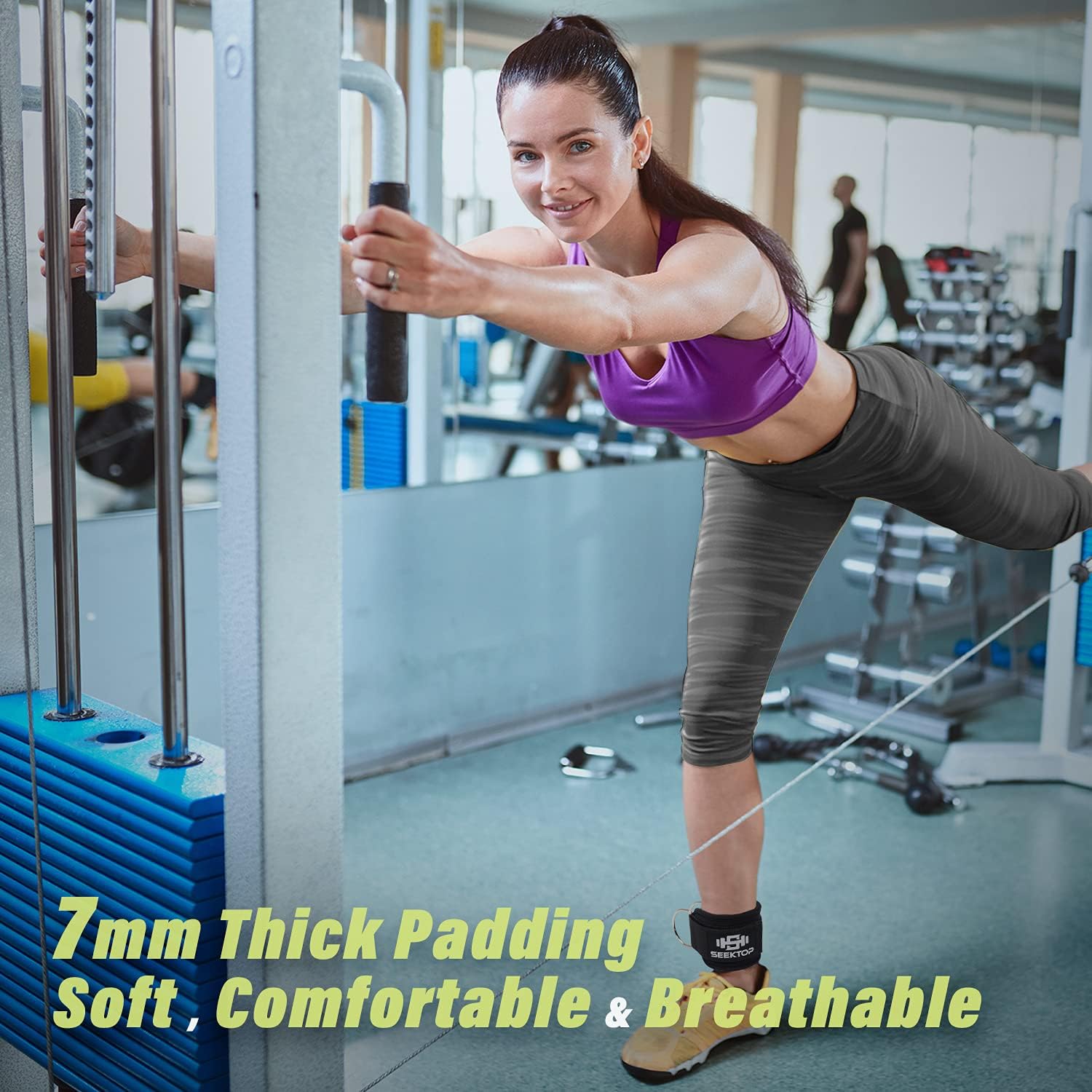 Seektop Ankle Strap for Cable Machine, Comfortable Padded Ankle Cuffs for Kickbacks, Glutes Workout and Lower Body Exercises, Adjustable & Breathable Leg Straps Ankle Straps for Women & Men (Pair) : Sports & Outdoors