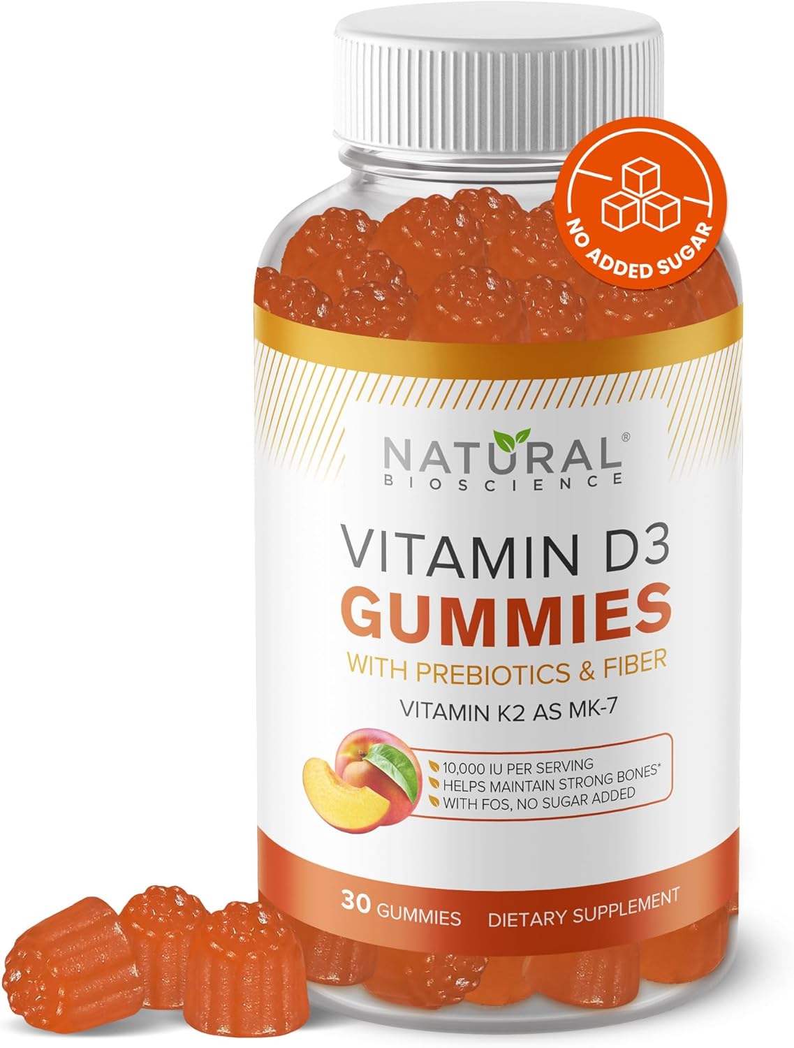 Vitamin D3 10000 IU & K2 Gummy for Adults - Sugar-Free, High Absorption - Supports Bone, Joint, Immune, Heart, Brain & Dental Health - Non-GMO, Gluten-Free, Fiber-Based, Peach Flavor, 120 Gummies