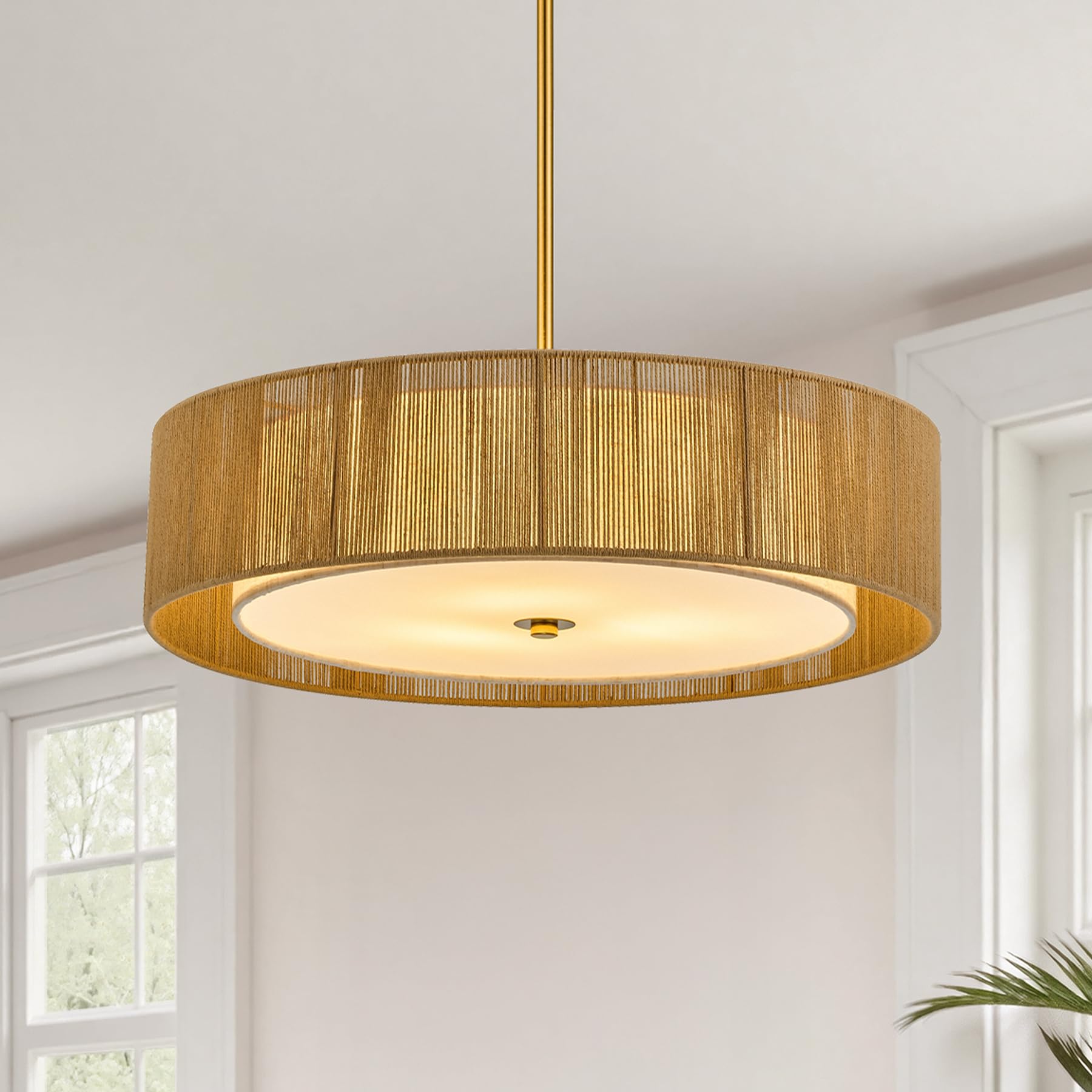 View 1 of ***FACTORY SEALED***VONLUCE 20" Boho Rattan Chandelier, 4-Light