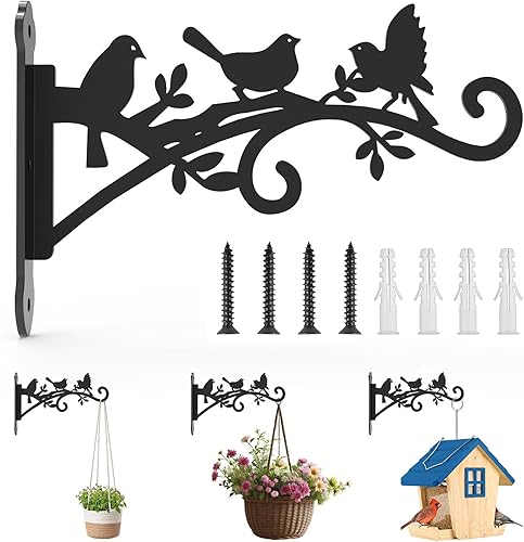 Lot de 2 supports de plantes en métal avec motif oiseau – Crochets robustes pour