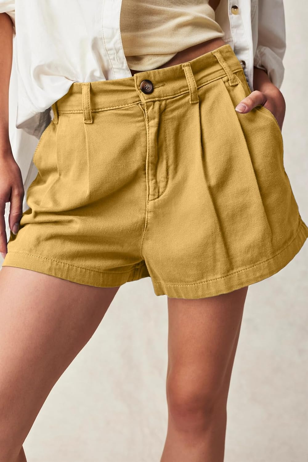 Lesore Womens Relaxed Fit Elastic Waist Casual Summer High Rise Shorts Pockets Chino Shorts Pants Trousers - Image 2