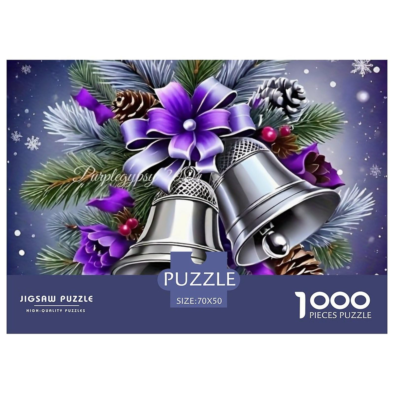Christmas Bells Impossible Hard Difficult 1000 Pieces Adult Jigsaws - Silver Bells Christmas Wreath Educational Game Decompression for Gifts70x50cm/1000pcs