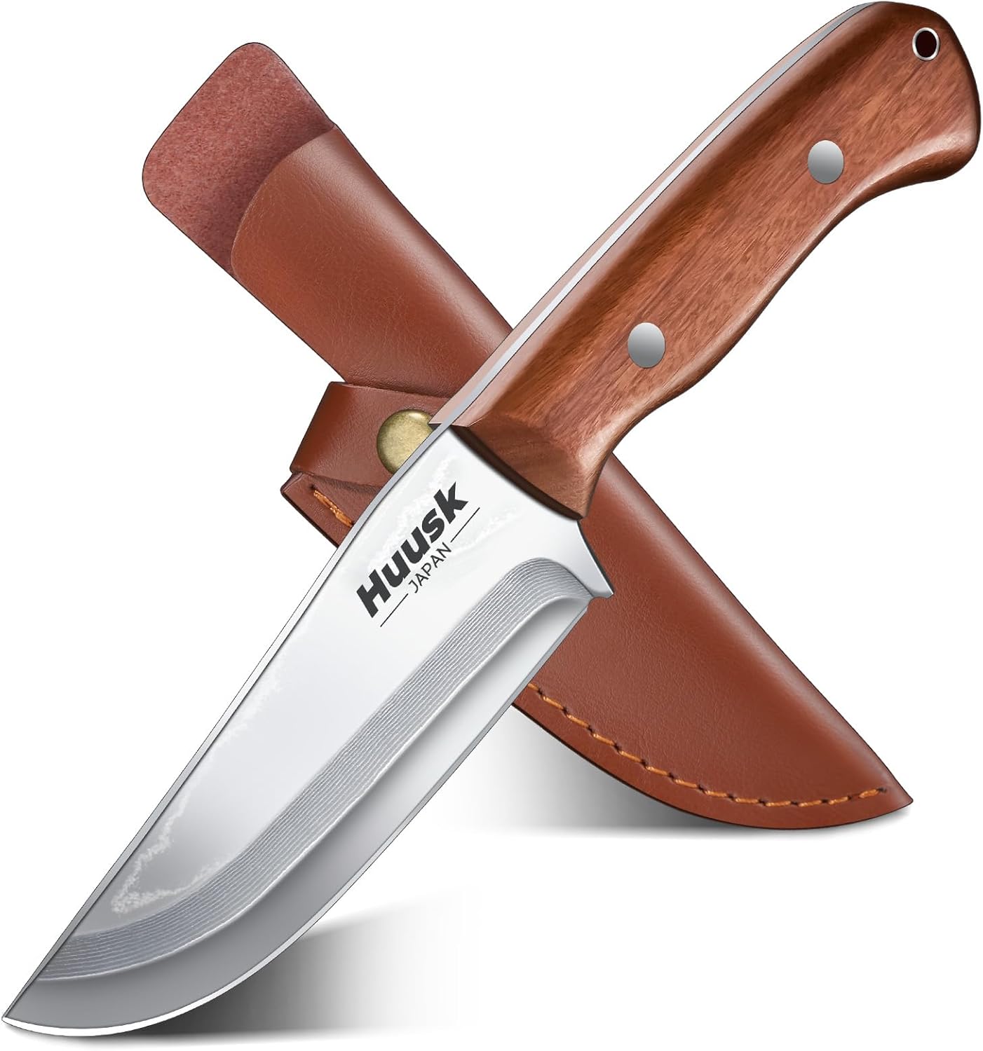 Huusk Camping Knife 2 In 1 D2 Steel Fixed Blade Japanese Samurai Knife for Men Bushcraft Knives for Outdoor Hiking Fishing