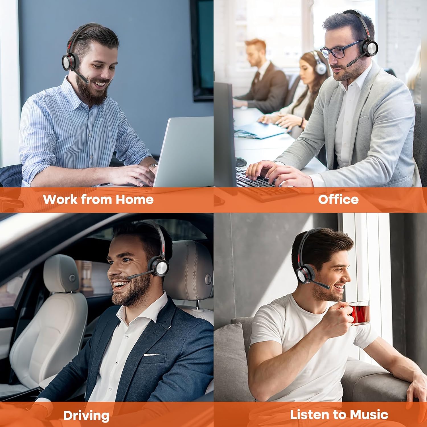 1 Ear ENC Wireless Headset with USB Dongle for PC, Single Side Bluetooth Headset with Noise Canceling Microphone for Work, Connect with 2 Devices for Laptop/Cellphone/Zoom/Teams/Truck Driver - Image 7