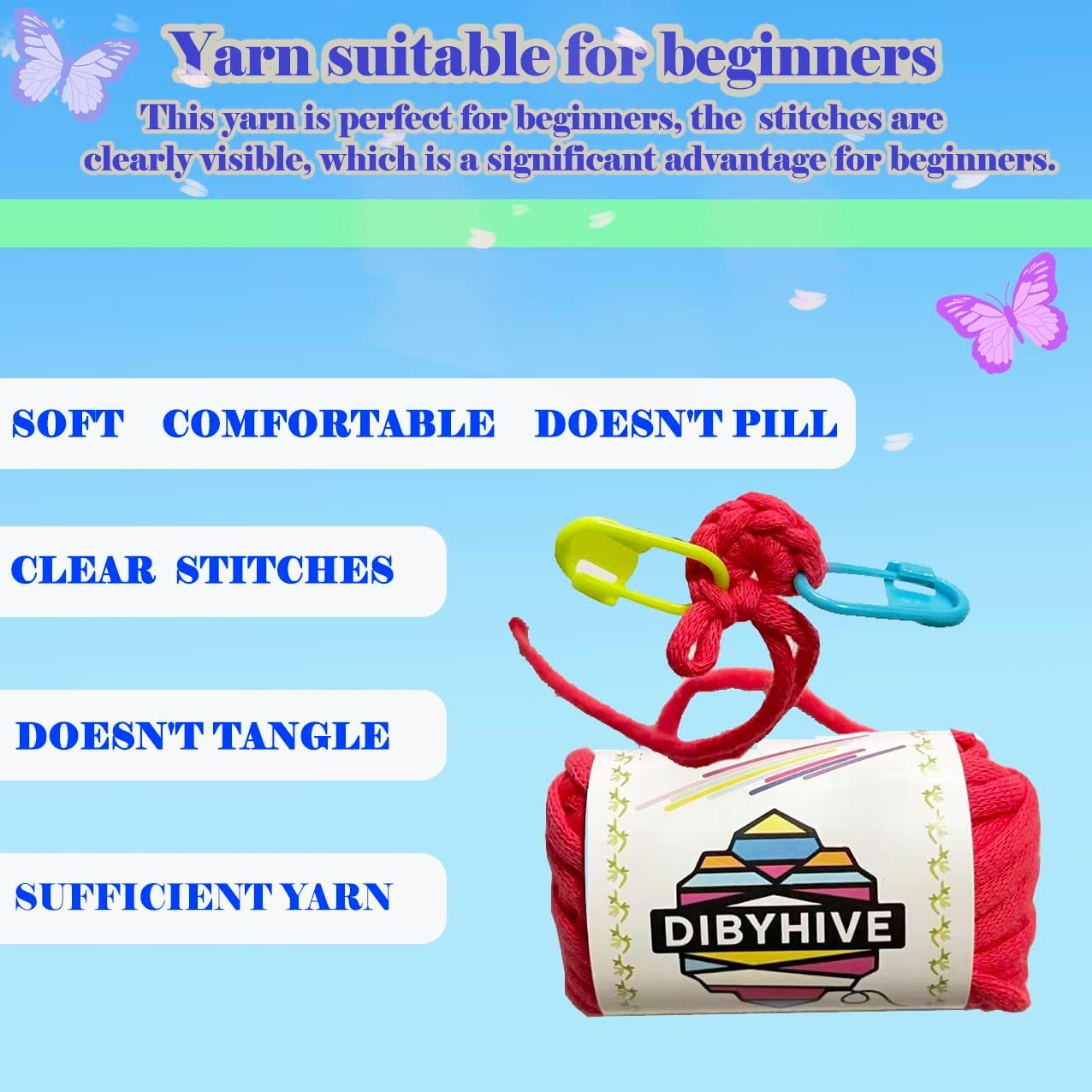 DIBYHIVE Crochet Kit for Beginners,Complete Video Tutorials,3D Butterfly Crochet Kit,Suitable for Adults and Kids,Includes Explanations of Basic Crochet Stitches