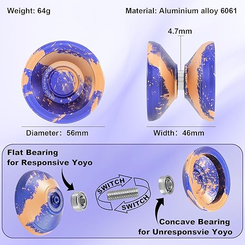 Miniatura 2 de Yoyo Yo Profesional Responsive Yoyos, Yoyos de doble función, Yoyo de metal con bolsa, guantes, 10 cuerdas de yoyo y kit de rodamientos sensibles,