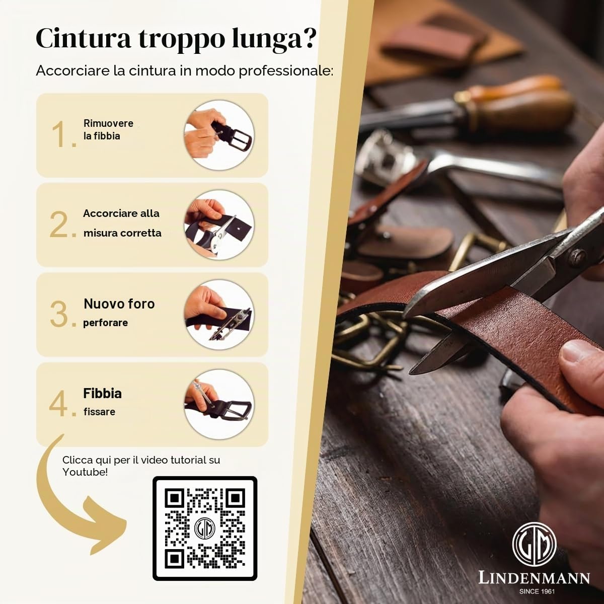 Lindenmann Cintura in pelle da uomo, cintura in pelle pieno fiore, cintura in jeans marrone