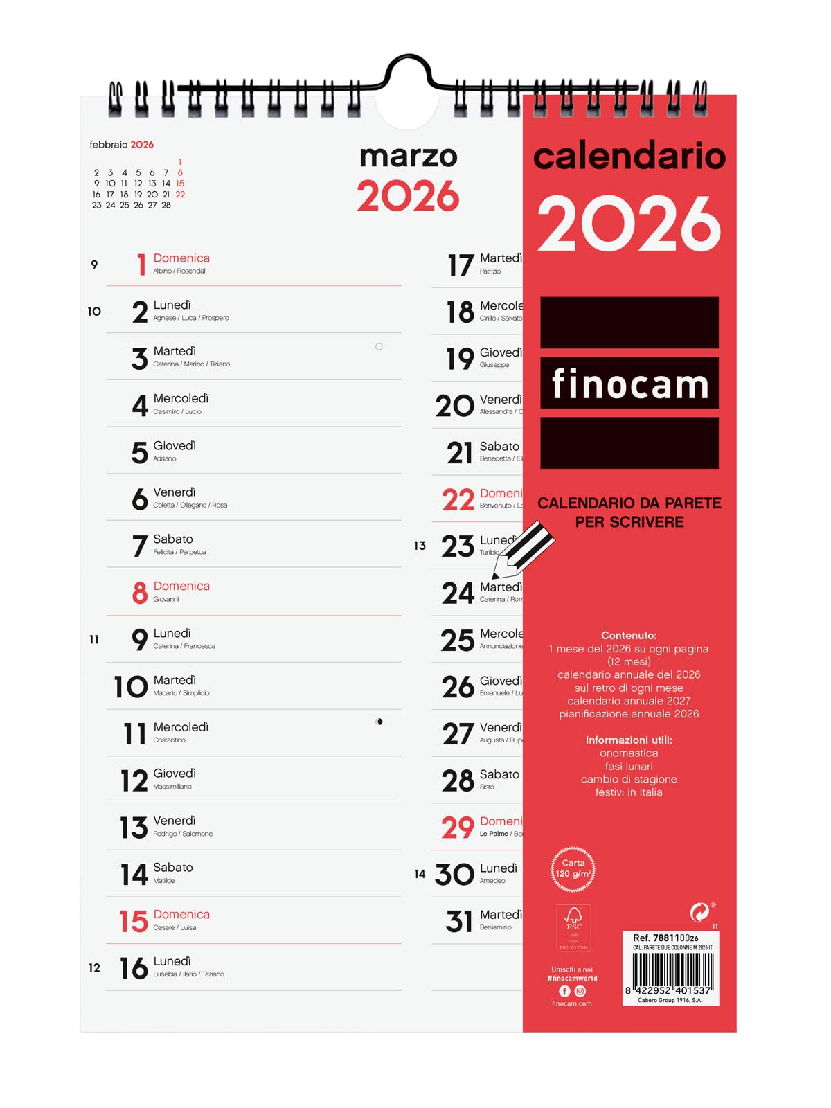 Finocam - 2026 Wall Calendar to Write Two Columns Monthly Layout January - December 2026 (12 Months) | Calendar 2026 for Notes | Neutral Monthly Planner - English