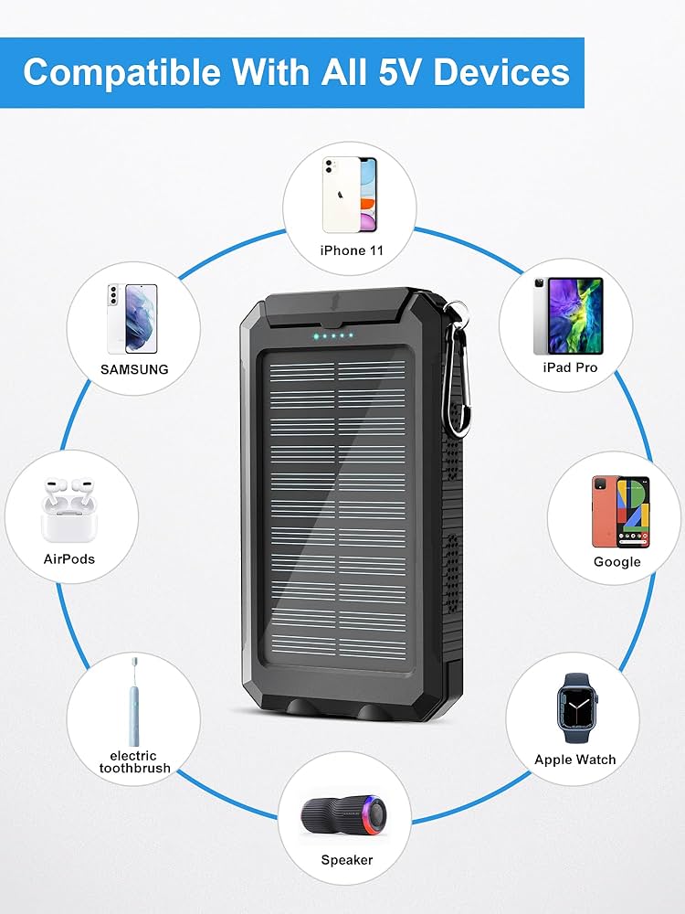 ソーラーバッテリー　solar Power bank Amazon.com: Solar Charger, Power Bank, 42800mAh Portable