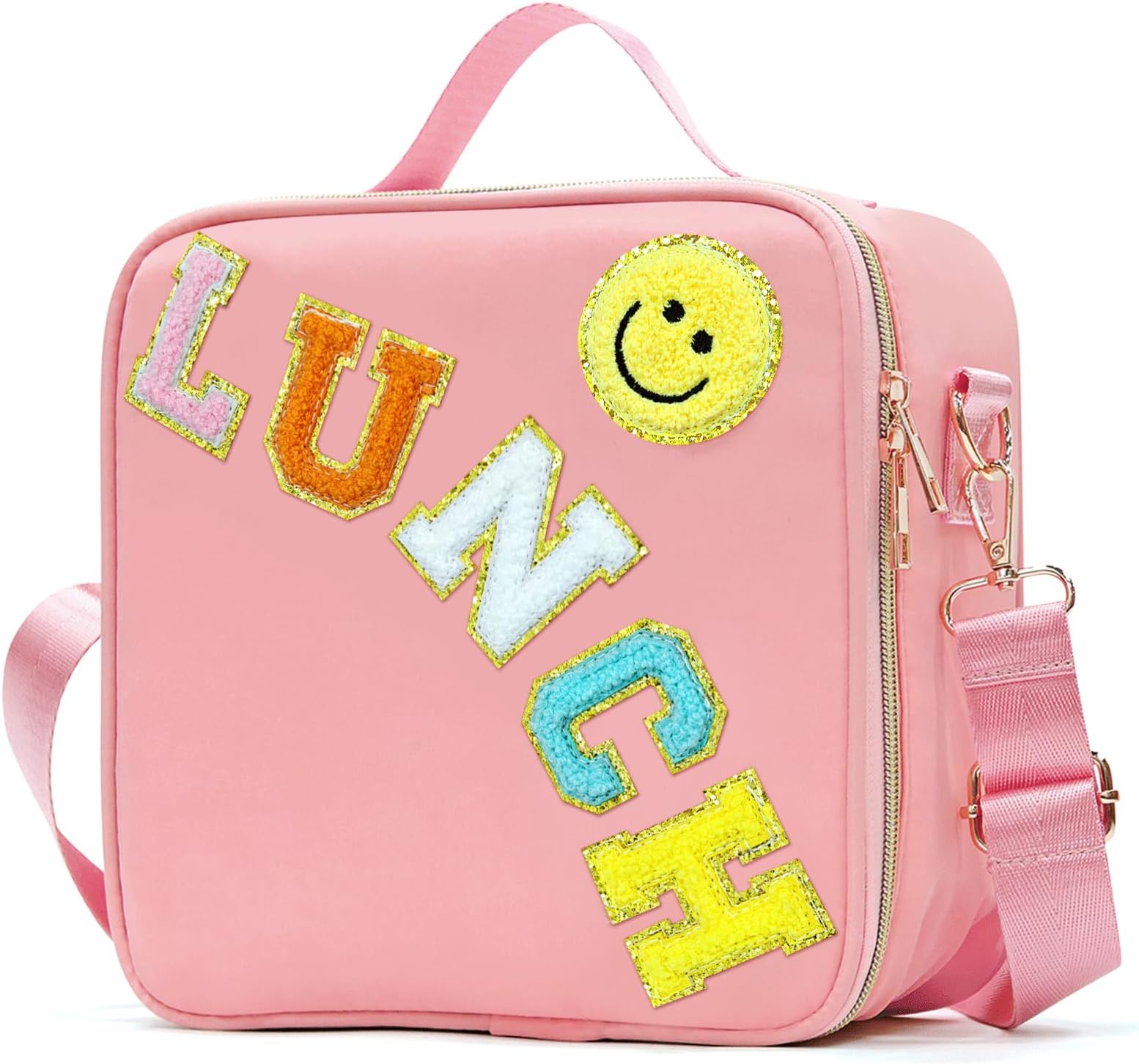 - Insulated Lunch Bag Women Lunch Box Kids for Teen Girls Boys, Cute Preppy Lunch Boxes With Adjustable Shoulder Strap, Waterproof Nylon Lunchbox Lunch Bags for School Work Picnic (Light Pink)