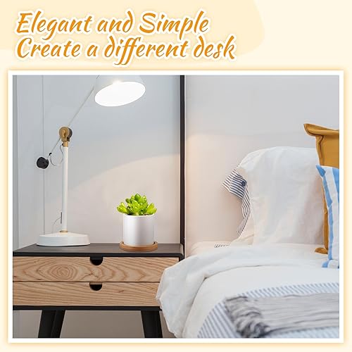 Miniatura 6 de Cindeer 12 juegos de macetas de cerámica para suculentas, macetas de cactus con bandeja de bambú, maceta cilíndrica pequeña con platillos de bambú