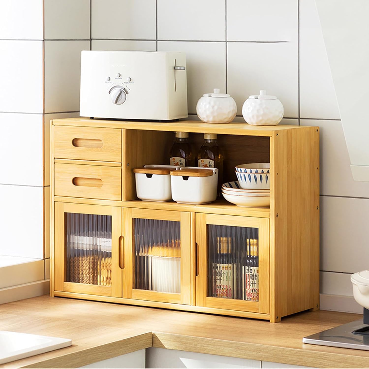 BHGFYXBS Multi Layer Kitchen Sto Cabinet Countertop Sideboard & Dish Rack Slish Se Space Saving Cupboard,Primarycolor-62 * 23 * 48Cm,Primarycolor-62 * 23 * 48cm