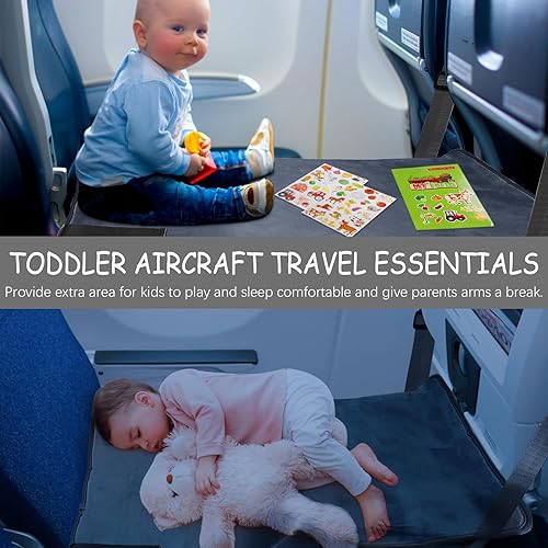 Miniatura 2 de Cama de avión para niños pequeños, extensor de asiento de avión suave para niños, artículos esenciales de viaje en avión para bebés, color negro
